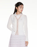 Color combination wide ribbed cardigan - White