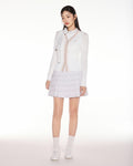 Color combination wide ribbed cardigan - White