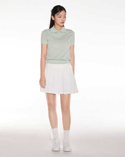 Asymmetrical ribbon pleated skirt - White
