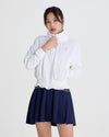 Ruffle Hem zip-up jumper - White