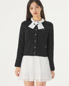 pearl ribbon jacket cardigan - Black