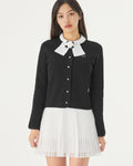 pearl ribbon jacket cardigan - Black