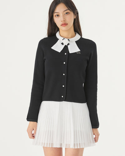 pearl ribbon jacket cardigan - Black