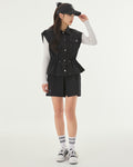 pocket collar waist band vest - Black