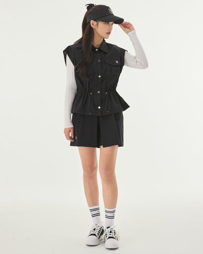 pocket collar waist band vest - Black