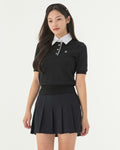 Lettering jacquard pleated skirt - Black