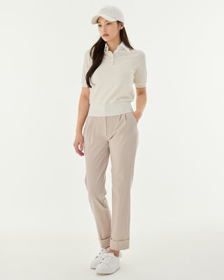 Pintuck Turn-Up Pants - Beige