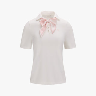 Scarf Set Open-neck T-Shirt (White)