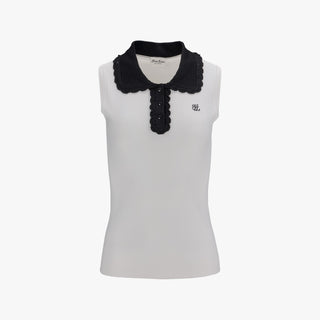 Crochet Collar Sleeveless Knit (White)