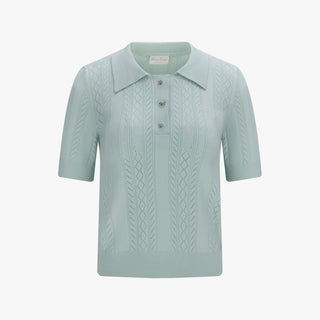 Ribbon Button Mesh Short Sleeve Knit (Mint)