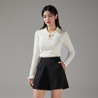 Flat Collar Open Pointed Knit (Ivory)
