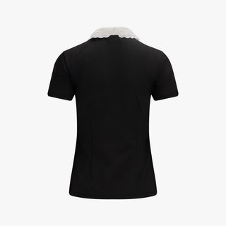 Eyelet Lace Collar T-shirt (Black)