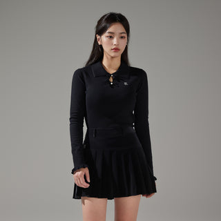 Flat Collar Open Pointed Knit (Black)