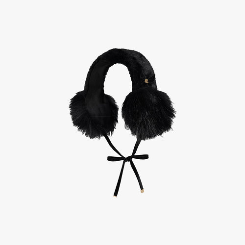 Velvet Ribbon Fur Earmuff (Black)