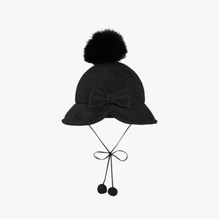 Back Ribbon Fur Hat (Black)
