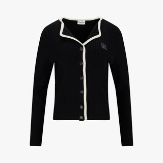 Open Collar Cable Cardigan (Black)