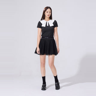 Mesh Double Collar T-Shirt (Black)