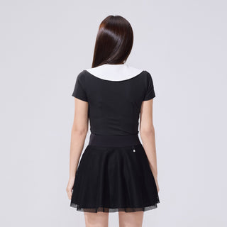 Mesh Double Collar T-Shirt (Black)
