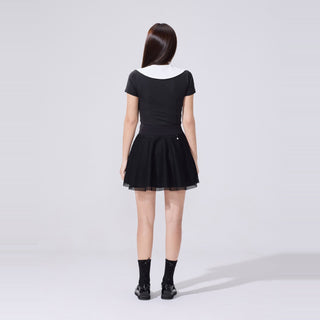 Tulle Frill Ankle Socks (Black)