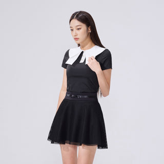 Mesh Double Collar T-Shirt (Black)