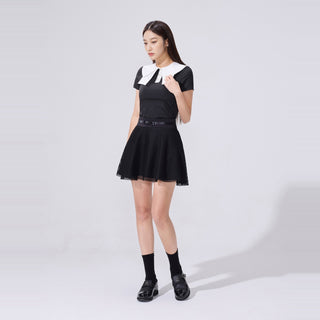 Mesh Double Flare Skirt (Black)