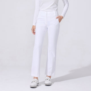 Back-slit Ribbon Semi-bootscut Pants (White)