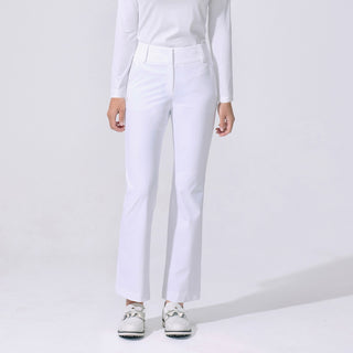 Back-slit Ribbon Semi-bootscut Pants (White)