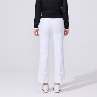 Back-slit Ribbon Semi-bootscut Pants (White)