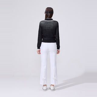 Back-slit Ribbon Semi-bootscut Pants (White)