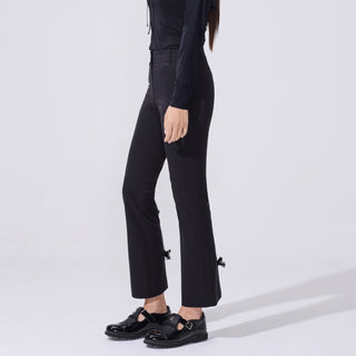 Back-slit Ribbon Semi-bootscut Pants (Black)