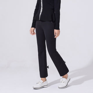 Back-slit Ribbon Semi-bootscut Pants (Black)