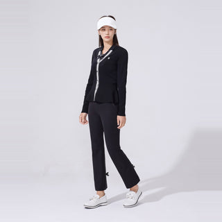 Back-slit Ribbon Semi-bootscut Pants (Black)