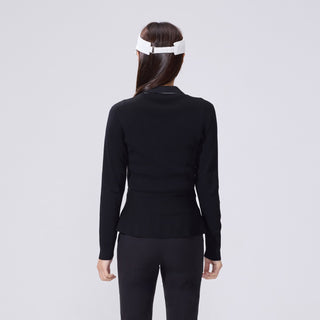 Eyelet Peplum Cardigan (Black)
