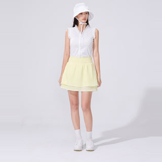 Frill V-neck sleeveless T-shirt (White)