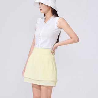 Frill V-neck sleeveless T-shirt (White)