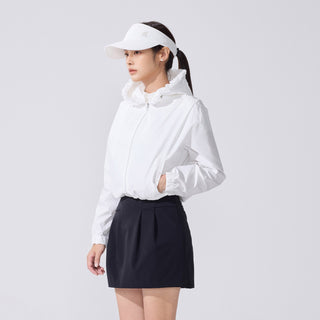 Frill Hooded Zipper Jacket (White)