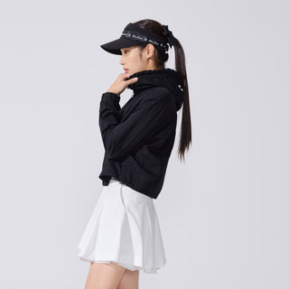 Frill Hooded Zipper Jacket (Black)