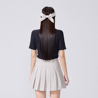 Ribbon High Neck Seven-Button T-Shirt (Black)