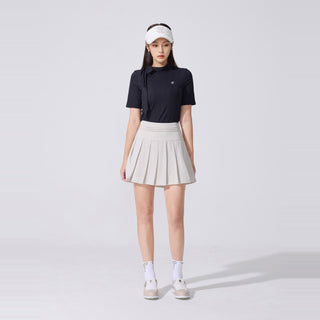 Ribbon High Neck Seven-Button T-Shirt (Black)