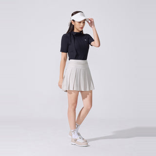 Ribbon High Neck Seven-Button T-Shirt (Black)