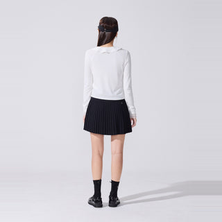 Crochet Flare Pleated Skirt (Black)