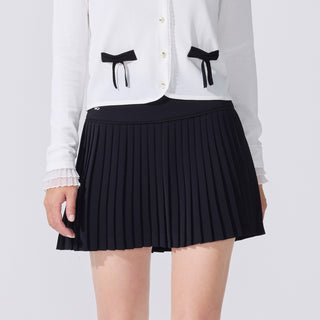 Crochet Flare Pleated Skirt (Black)