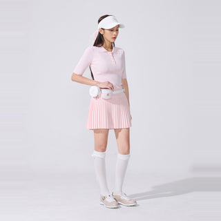 Crochet Flare Pleated Skirt (Coral)