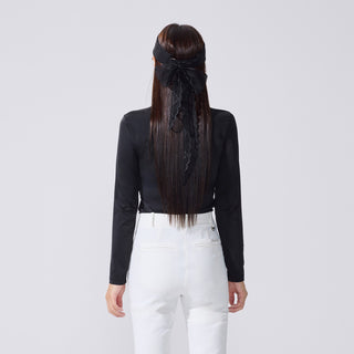 Sheer Shirring High Neck T-Shirt (Black)