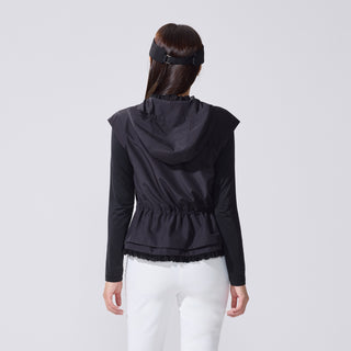 Sheer Shirring High Neck T-Shirt (Black)