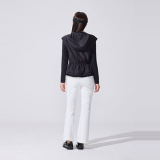 Drawstring Ruffle Zip-Up Vest (Black)