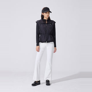 Drawstring Ruffle Zip-Up Vest (Black)