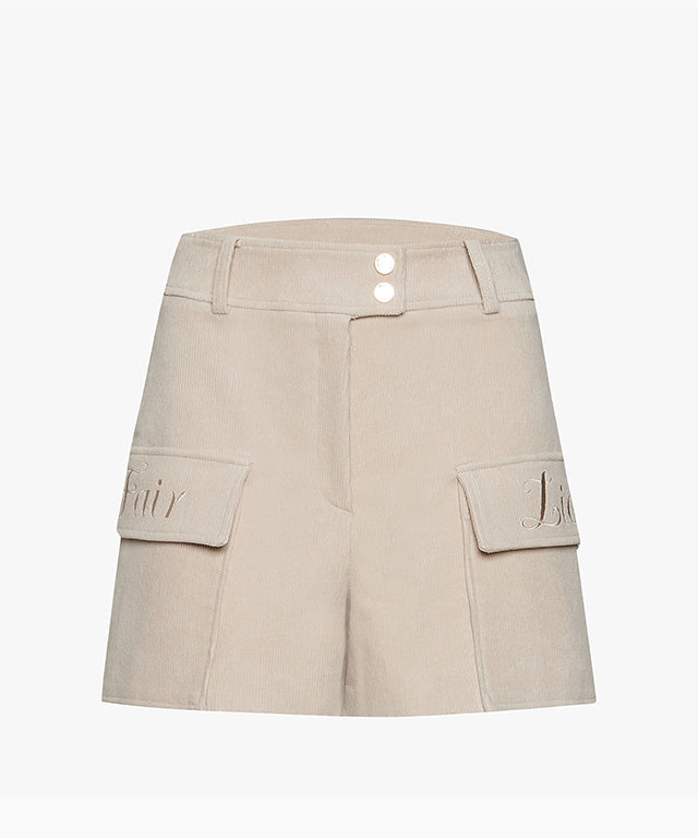 FAIRLIAR Corduroy Pocket Culottes Short Pants (Beige)