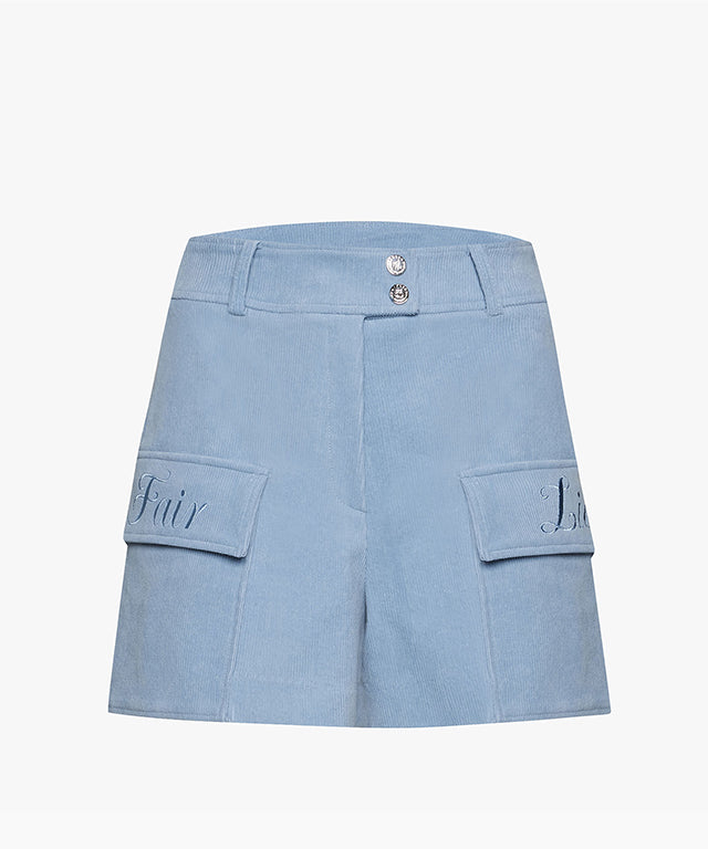 FAIRLIAR Corduroy Pocket Culottes Short Pants (Ceramic Blue)
