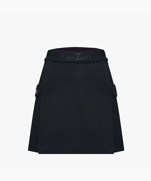 FAIRLIAR Band Stretch A-Line Skirt (Black)